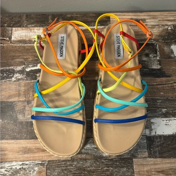 Steve Madden Rainbow Strappy Espadrille Platform Sandals | Size 8.5 - Picture 4 of 7